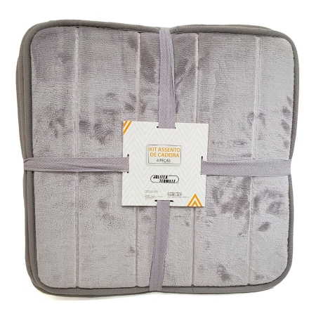 Kit Assento Almofada De Cadeira 4 Peças Na Cor Cinza Jolitex. ampliada