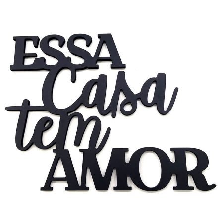 Enfeite Decorativo Para Parede Em Madeira Com Frase Essa Casa Tem Amor FWB ampliada