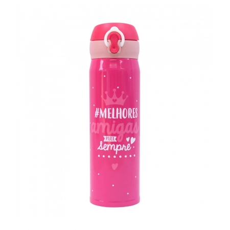 Garrafa Tï¿½rmica com tampa rosa 400ml Melhores amigas ampliada