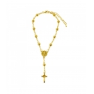 Pulseira TerÃ§o Dourado Contas 0.7cm MedalhÃ£o SÃ£o Bento Crucifixo 9cm