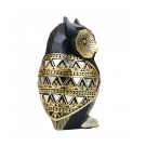 Coruja Preta Asa Dourado 13cm - Resina Animais