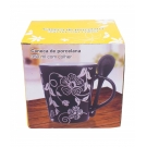 Caneca Porcelana Vermelha Colher Flores 360ml