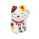 Gato Da Sorte Branco Escrita Chinesa Gesso 6.5cm