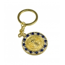 Chaveiro MedalhÃ£o SÃ£o Bento Dourado Pedras Azul 3.5cm
