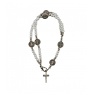 Pulseira TerÃ§o Contas Brancas 0.5cm Crucifixo 7.5cm