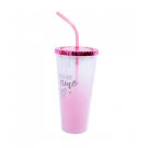 Copo Rosa com Canudo Te Amo 600ml 