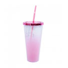 Copo Rosa com Canudo Te Amo 600ml 