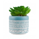 Vaso Cimento Azul Planta Artificial 8x5.5x5.5cm