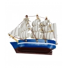 Miniatura ÃmÃ£ Barco Navio Veleiro Casco Azul Base Marrom 8x1.5x9.5cm