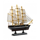 Miniatura Barco Navio Veleiro Madeira Casco Preto Base Marrom 19.5x4x20cm