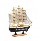 Miniatura Barco Navio Veleiro Madeira Casco Preto Base Marrom Teclado 19.5x4x20cm