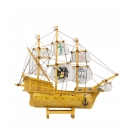 Miniatura Barco Navio Veleiro Madeira Escudos Vela CanhÃ£o Pirata 28.5x7x33cm