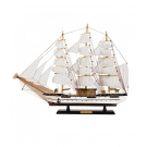 Miniatura Barco Navio Veleiro Madeira Casco Branco Base Marrom Redes 61x11x78cm