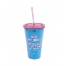 Copo Azul Com Canudo Melhores Amigas 450ml - Projeto Kiwi