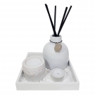  Enfeite Decorativo De Porcelana Kit Zen Branco com Difusor de Aromas