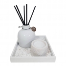  Enfeite Decorativo De Porcelana Kit Zen Branco com Difusor de Aromas