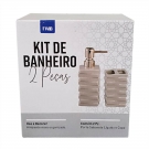 Kit Porta Sabão Liquido E Escova De Dente Para Banheiro Cor Dourado FWB 