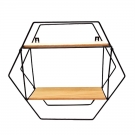 Prateleira Nicho Hexagonal Decorativa De Metal Preto Em Madeira FWB