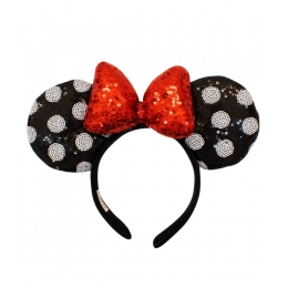 Tiara LaÃ§o Vermelho Orelhas Preto Branco Minnie Lantejoulas - Disney