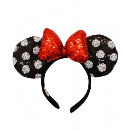 Tiara LaÃ§o Vermelho Orelhas Preto Branco Minnie Lantejoulas - Disney