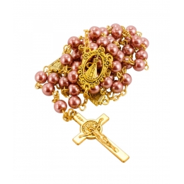 TerÃ§o Corrente Dourada Contas 0.5cm Rosa Enfeite Nossa Senhora Aparecida 52cm