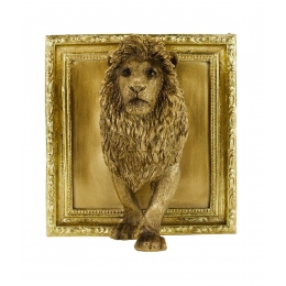 Leão Saindo Moldura Dourado 22cm - Resina Animais
