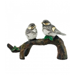 Pássaros Brancos Detalhes Dourados No Galho 22.5cm - Resina Animais