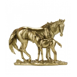 Cavalos Mãe Filhote Dourados 21cm - Resina Animais