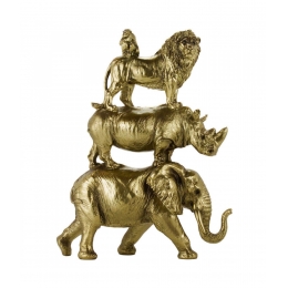 Elefante Rinoceronte LeÃ£o Macaco Dourados 32cm - Resina Animais