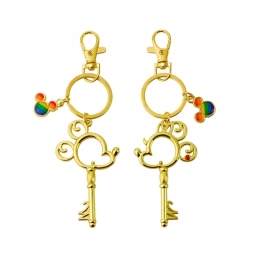 Jogo 2 Chaveiros Dourados Mickey Minnie Formato Chave Arco-Ãris 7.5cm - Disney