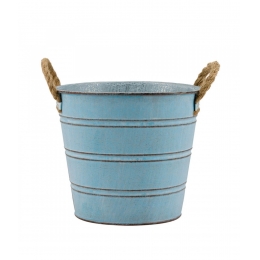 Balde Metal RÃºstico Azul AlÃ§as CordÃ£o 15.5x17cm