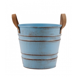 Balde Metal RÃºstico Azul AlÃ§as Couro SintÃ©tico 14.5x16cm