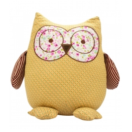 Coruja Bege Detalhes Rosas 27cm - PelÃºcia Tecido
