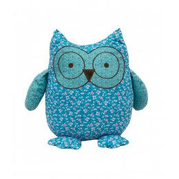 Coruja Azul Detalhes Rosas 27cm - PelÃºcia Tecido