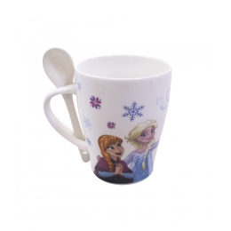 Caneca De Porcelana Com Colher Anna Elsa & Olaf Gelo Frozen 310ml - Disney