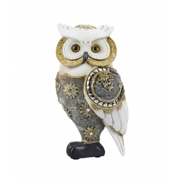 Coruja Branca Detalhes Prateado 20cm - Resina Animais