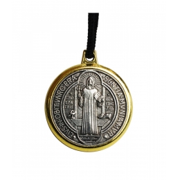 Colar Borda Dourada MedalhÃ£o SÃ£o Bento 3.5cm