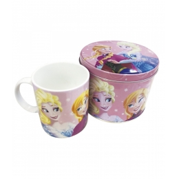 Caneca De Porcelana Rosa Na Lata Anna & Elsa Frozen 350ml - Disney