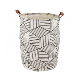 Porta Objetos Cesto Roupas Branco Linhas GeomÃ©tricas 44x37cm