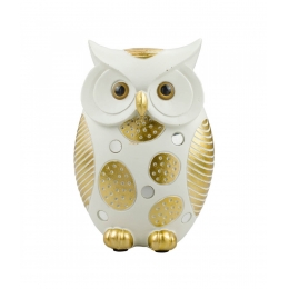 Coruja Branca Detalhes Dourado 16cm - Resina Animais