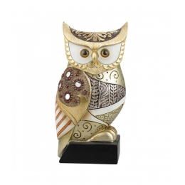 Coruja Dourada Detalhes Espelhos 21cm - Resina Animais