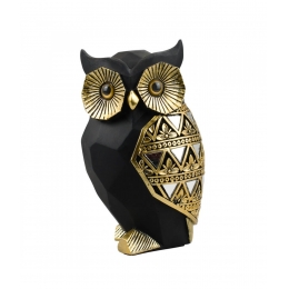 Coruja Preta Detalhes Dourado 15cm - Resina Animais
