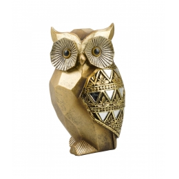 Coruja Dourada Detalhes Vidros 15cm - Resina Animais