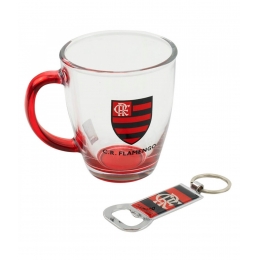Jg Com Uma Caneca De Vidro E Um Abridor De Garrafas 370ml - Flamengo