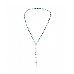 TerÃ§o Corrente Prateada Contas Azul 0.8 cm Enfeite Nossa Senhora Aparecida 57cm