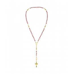 TerÃ§o Corrente Dourada Contas Vermelha 0.6 cm Enfeite Nossa Senhora Aparecida 55cm