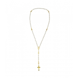 TerÃ§o Corrente Dourada Contas Branca 0.6 cm Enfeite Nossa Senhora Aparecida 55cm