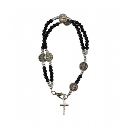 Pulseira TerÃ§o Contas Pretas 0.5cm Crucifixo 7.5cm