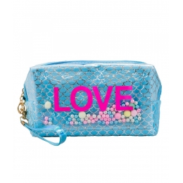 Necessaire Retangular Azul Sereia Love 11x7x18cm