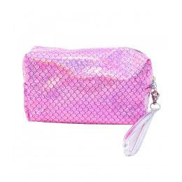 Necessaire Retangular Rosa com Glitter Sereia